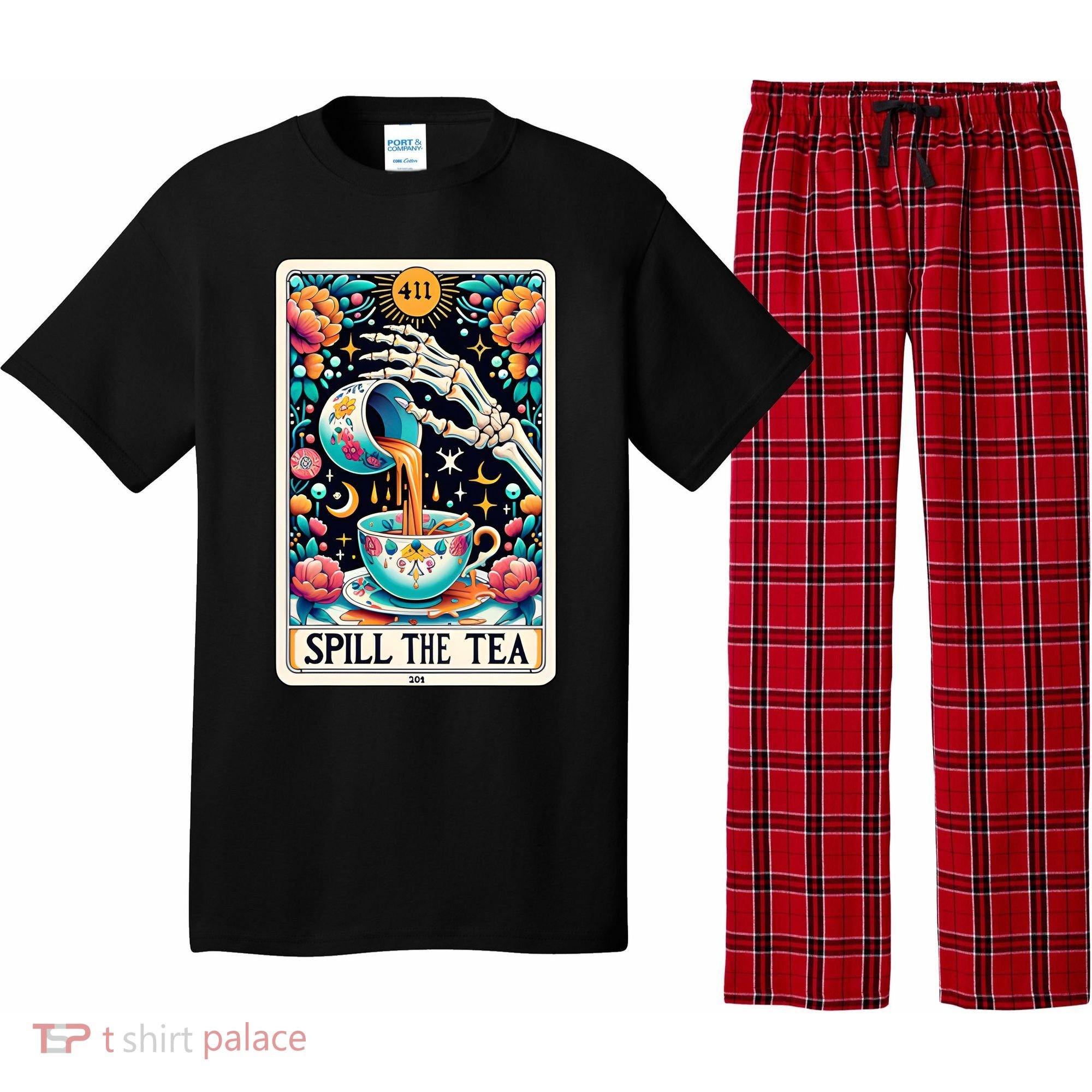 Spill The Tea Funny Tarot Card Sarcastic Skeleton Pajama Set