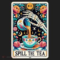 Spill The Tea Funny Tarot Card Sarcastic Skeleton Tumbler thumb 3