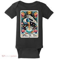 Spill The Tea Funny Tarot Card Sarcastic Skeleton Baby Bodysuit thumb 0