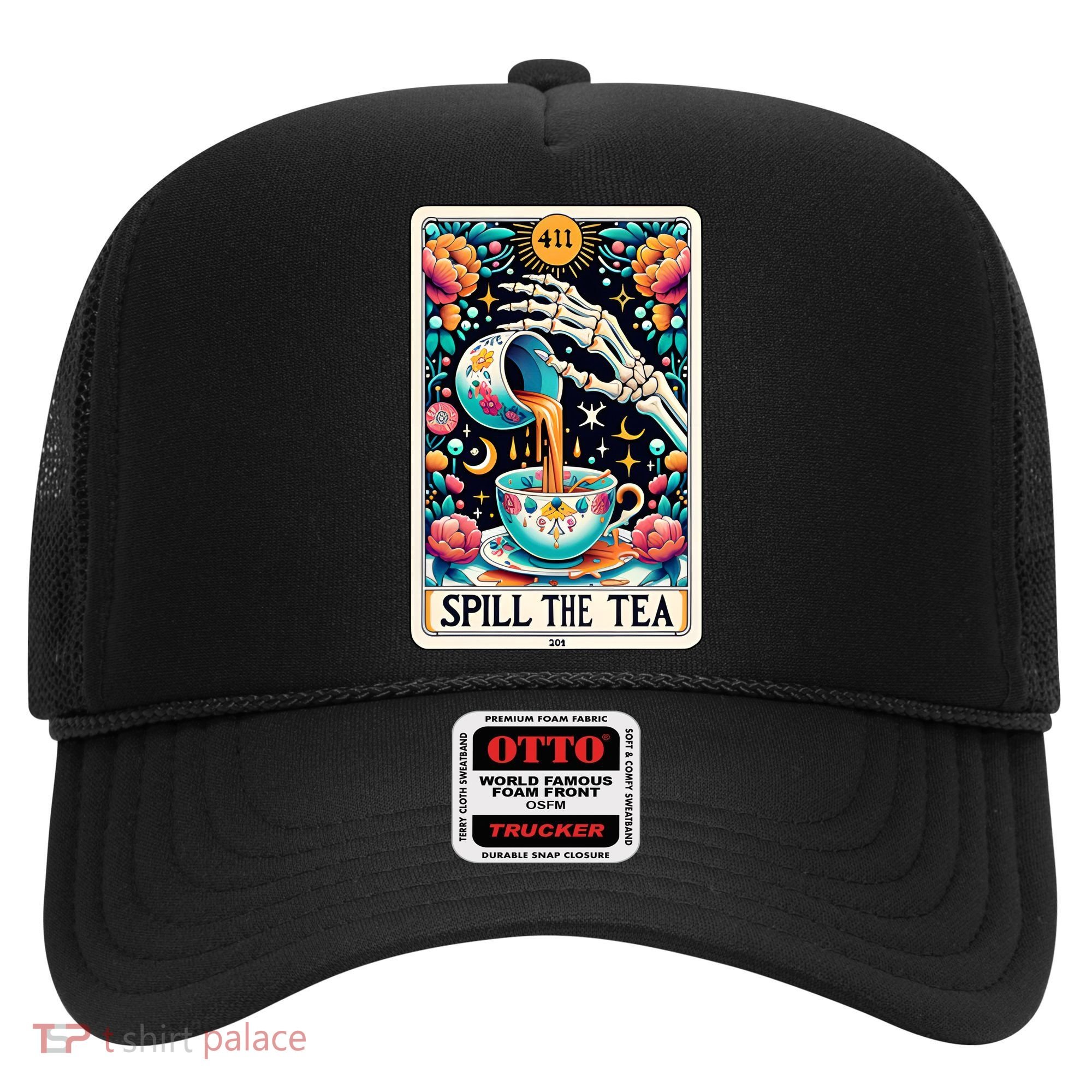 Spill The Tea Funny Tarot Card Sarcastic Skeleton Hat