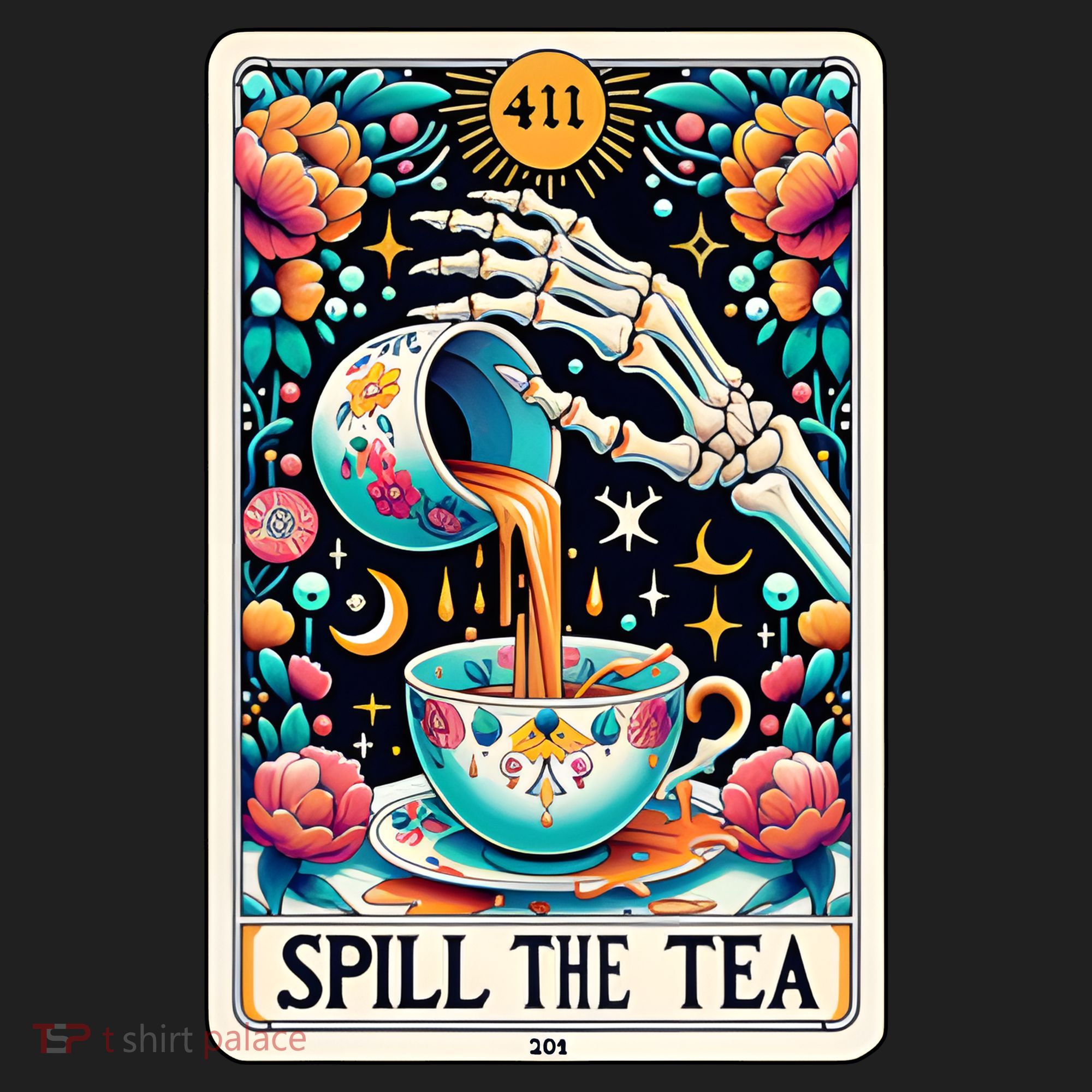 Spill The Tea Funny Tarot Card Sarcastic Skeleton Hat
