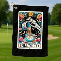 Spill The Tea Funny Tarot Card Sarcastic Skeleton Golf Towel thumb 1
