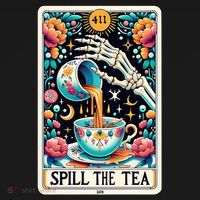 Spill The Tea Funny Tarot Card Sarcastic Skeleton Visor thumb 3