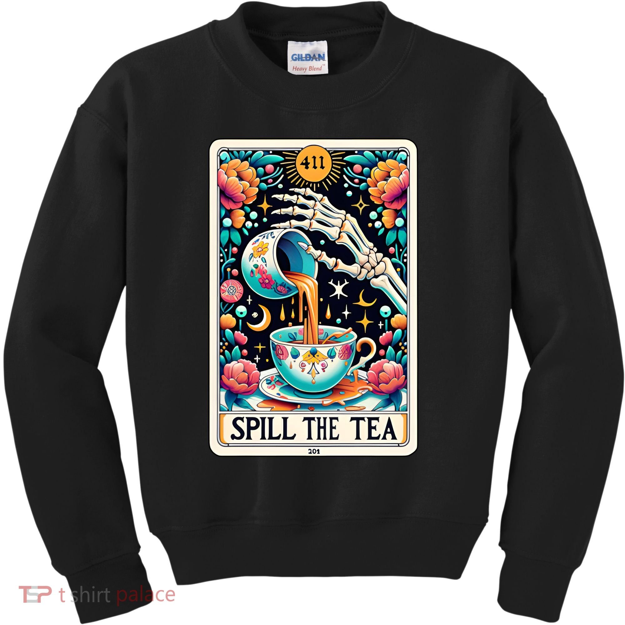 Spill The Tea Funny Tarot Card Sarcastic Skeleton Kids Sweatshirt