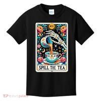 Spill The Tea Funny Tarot Card Sarcastic Skeleton Kids T-Shirt thumb 0