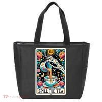 Spill The Tea Funny Tarot Card Sarcastic Skeleton Tote Bag thumb 0