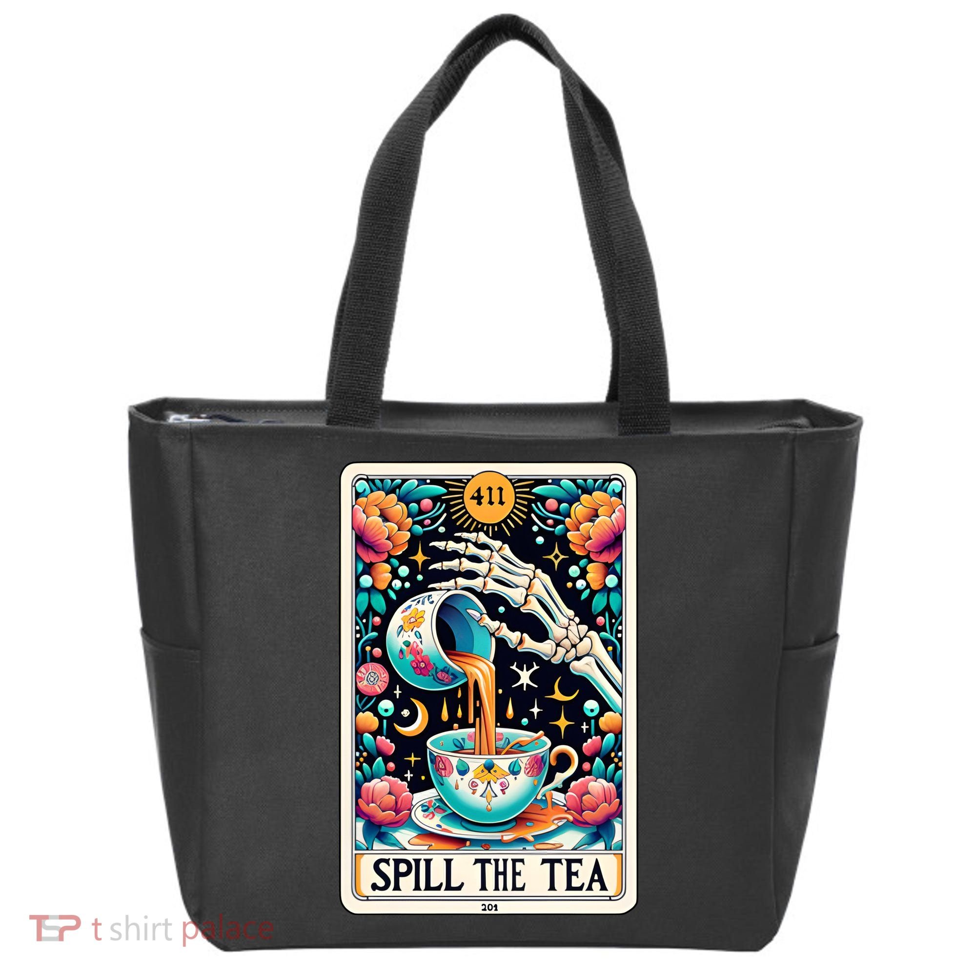 Spill The Tea Funny Tarot Card Sarcastic Skeleton Tote Bag
