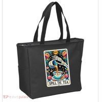 Spill The Tea Funny Tarot Card Sarcastic Skeleton Tote Bag thumb 2