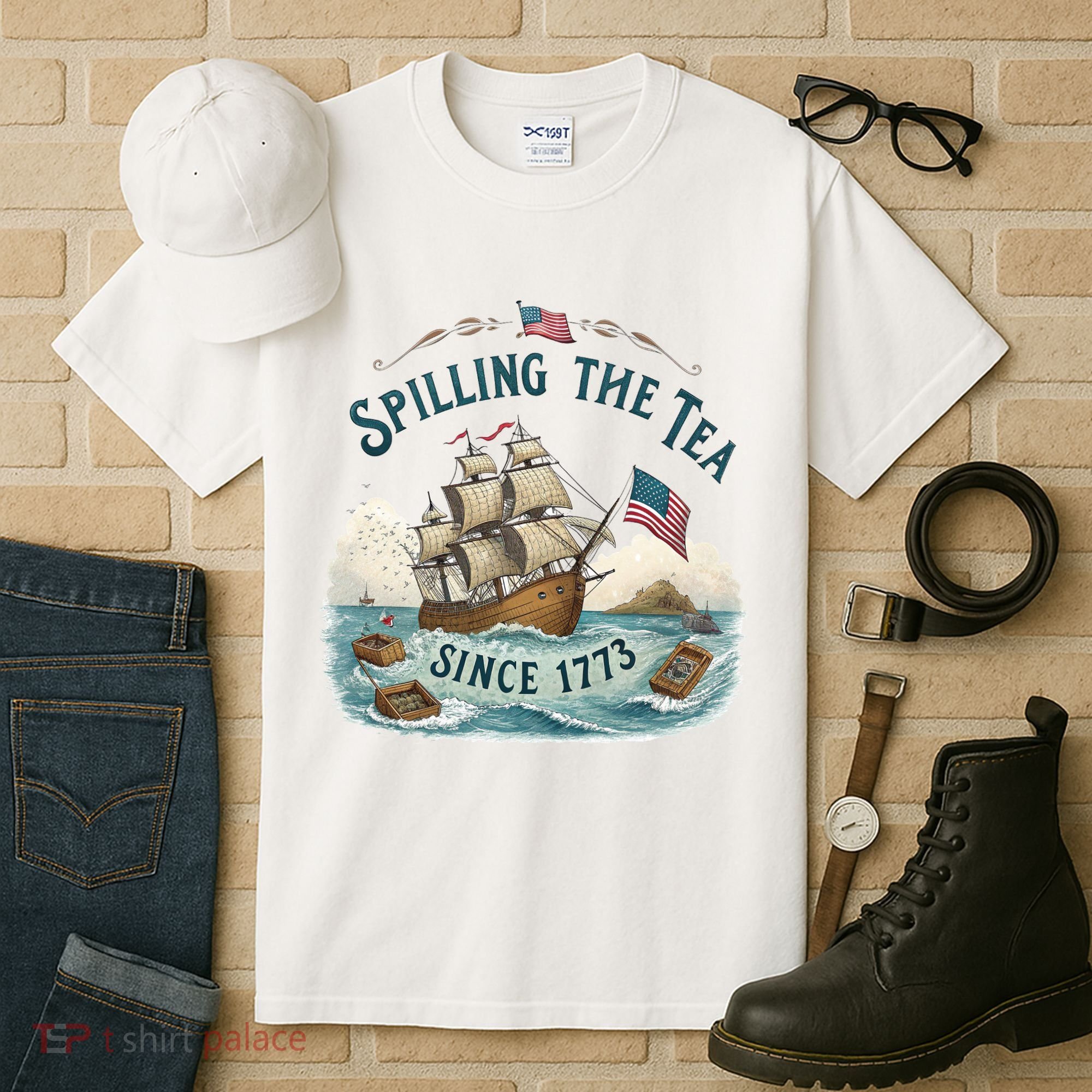 Spilling The Tea Since 1773 4th Of July Tall T-Shirt