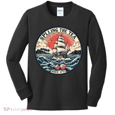 Spilling The Tea Since 1773 Vintage Emblem Kids Long Sleeve Shirt