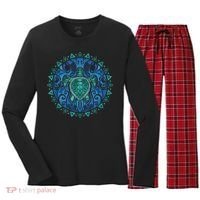 Sea Turtle Tribal Hawaiian Hawaii Turtles Lover Gift Women's Long Sleeve Flannel Pajama Set  thumb 0