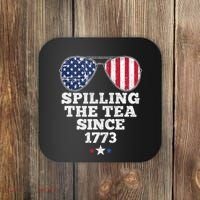Spilling The Tea Since 1773 Funny 4th Of July American Flag Coaster thumb 0