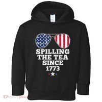Spilling The Tea Since 1773 Funny 4th Of July American Flag Toddler Hoodie thumb 0
