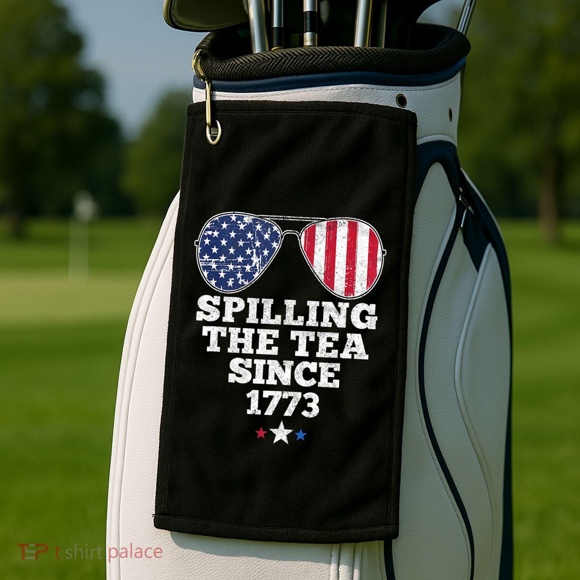 Spilling The Tea Since 1773 Funny 4th Of July American Flag Golf Towel