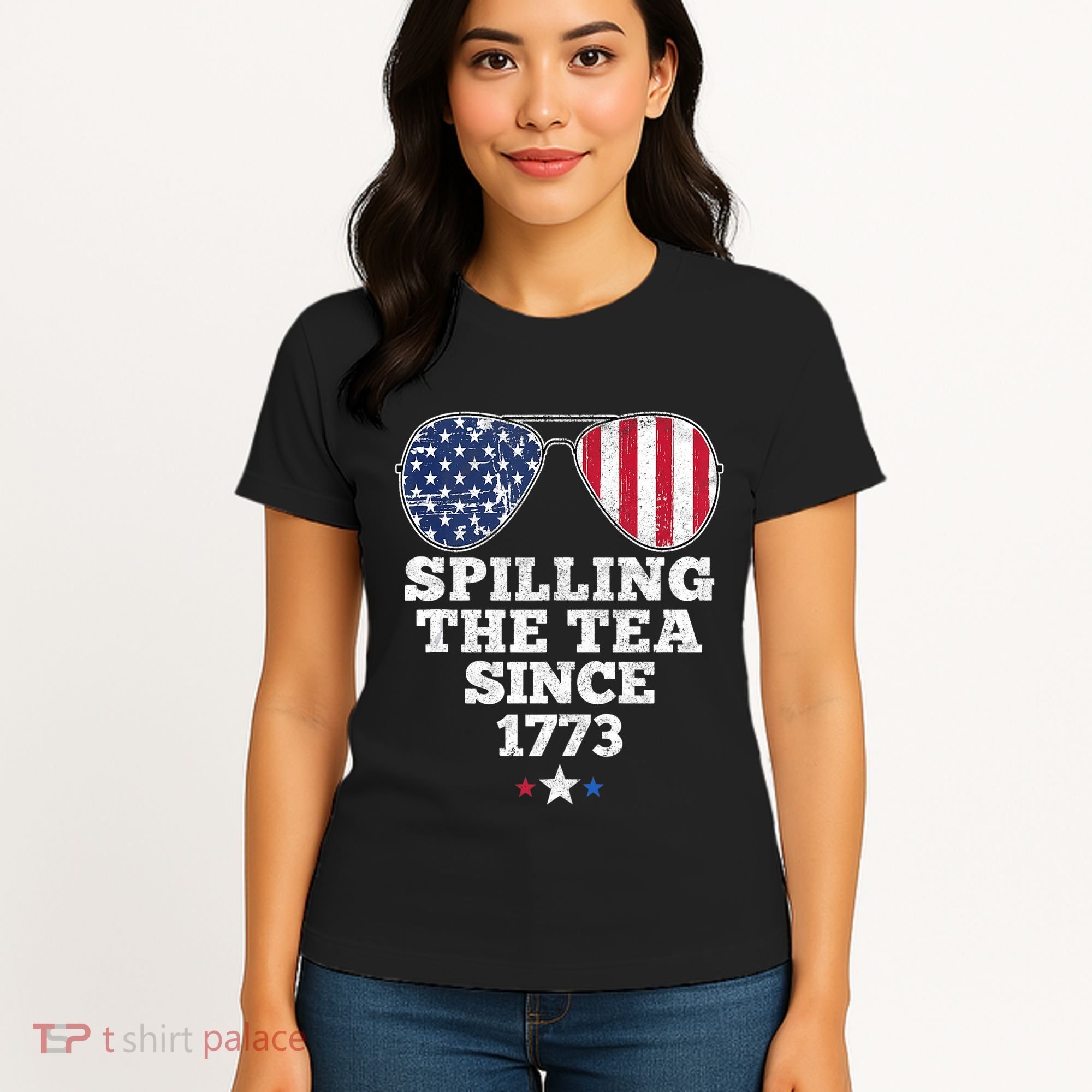 Spilling The Tea Since 1773 Funny 4th Of July American Flag Women's T-Shirt
