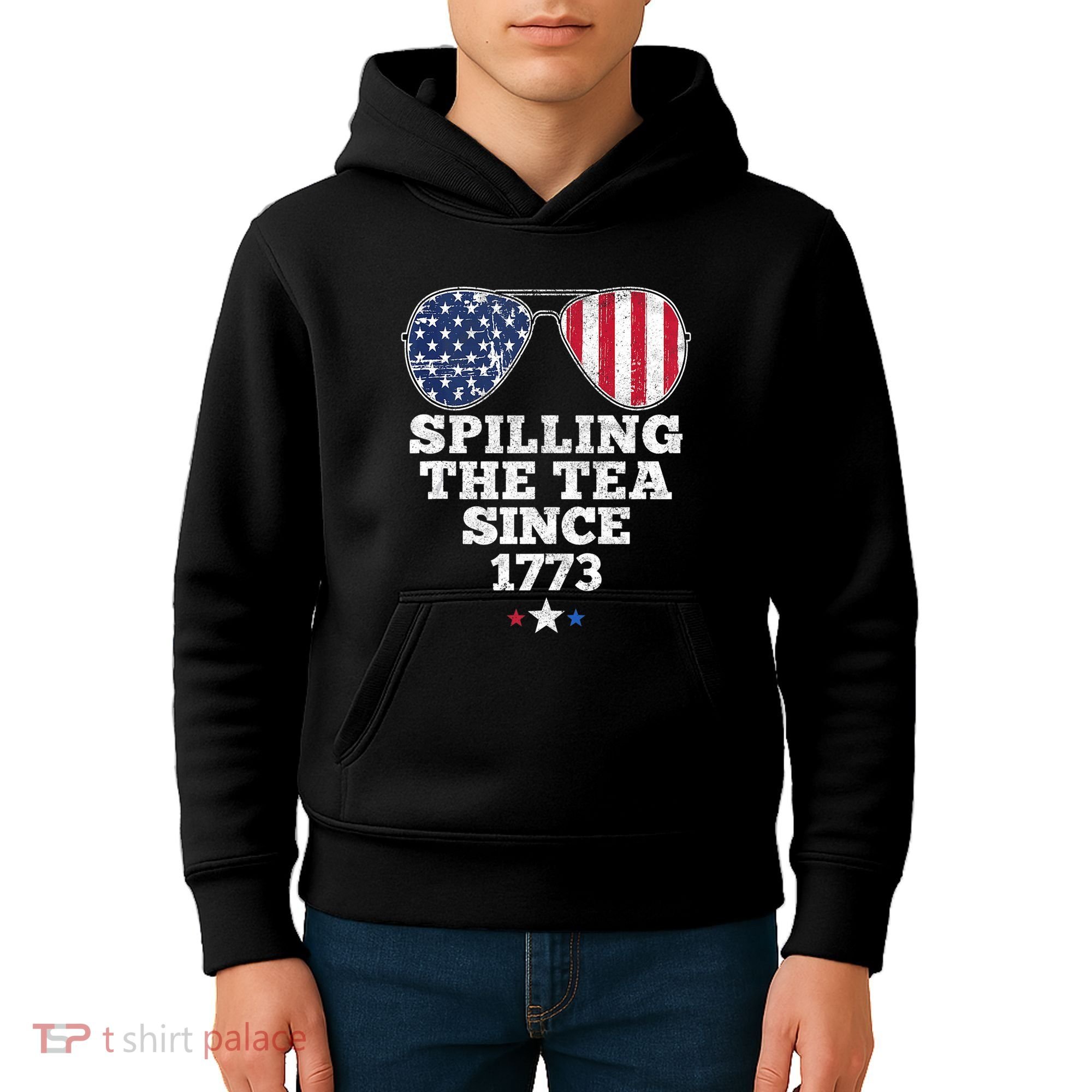 Spilling The Tea Since 1773 Funny 4th Of July American Flag Kids Hoodie