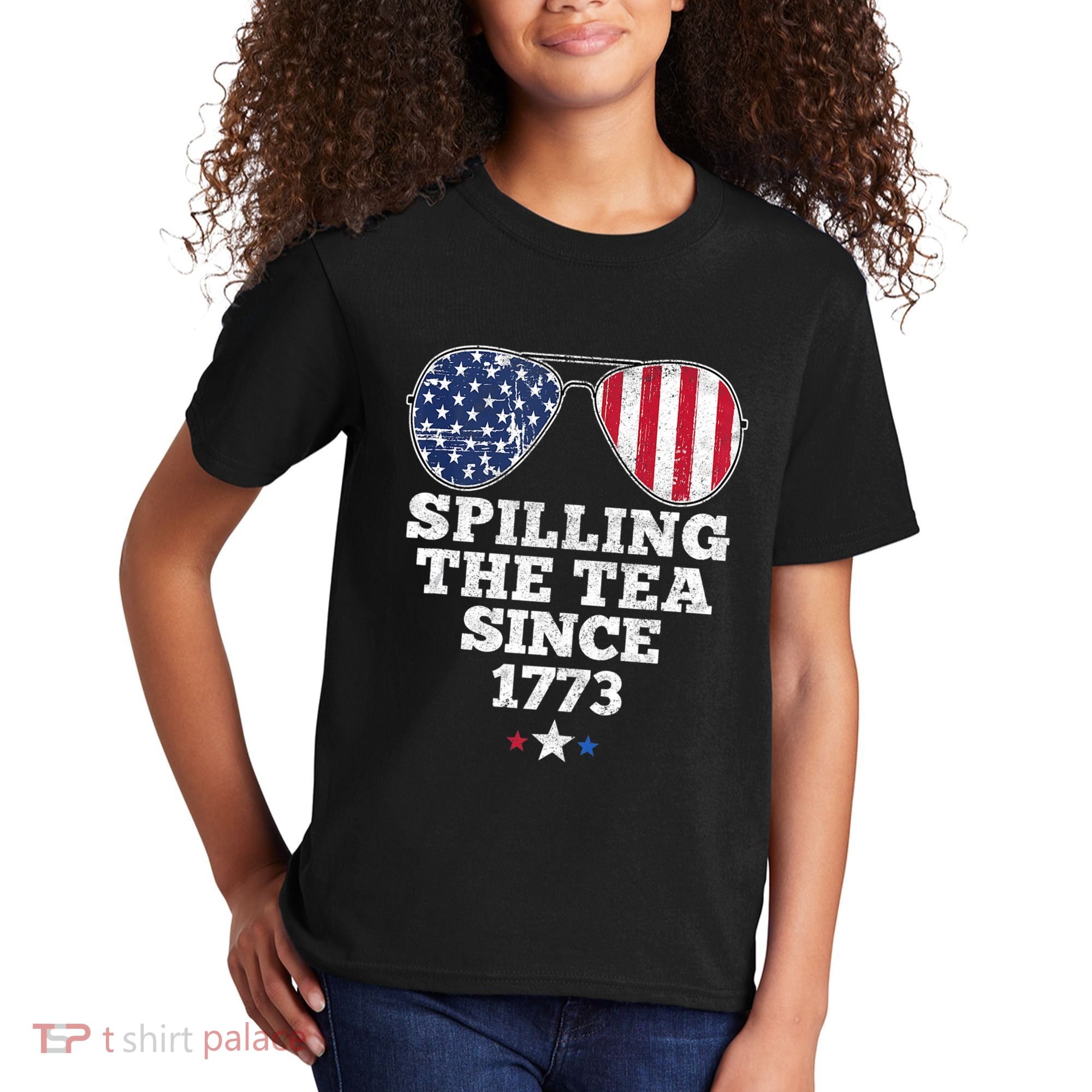 Spilling The Tea Since 1773 Funny 4th Of July American Flag Kids T-Shirt