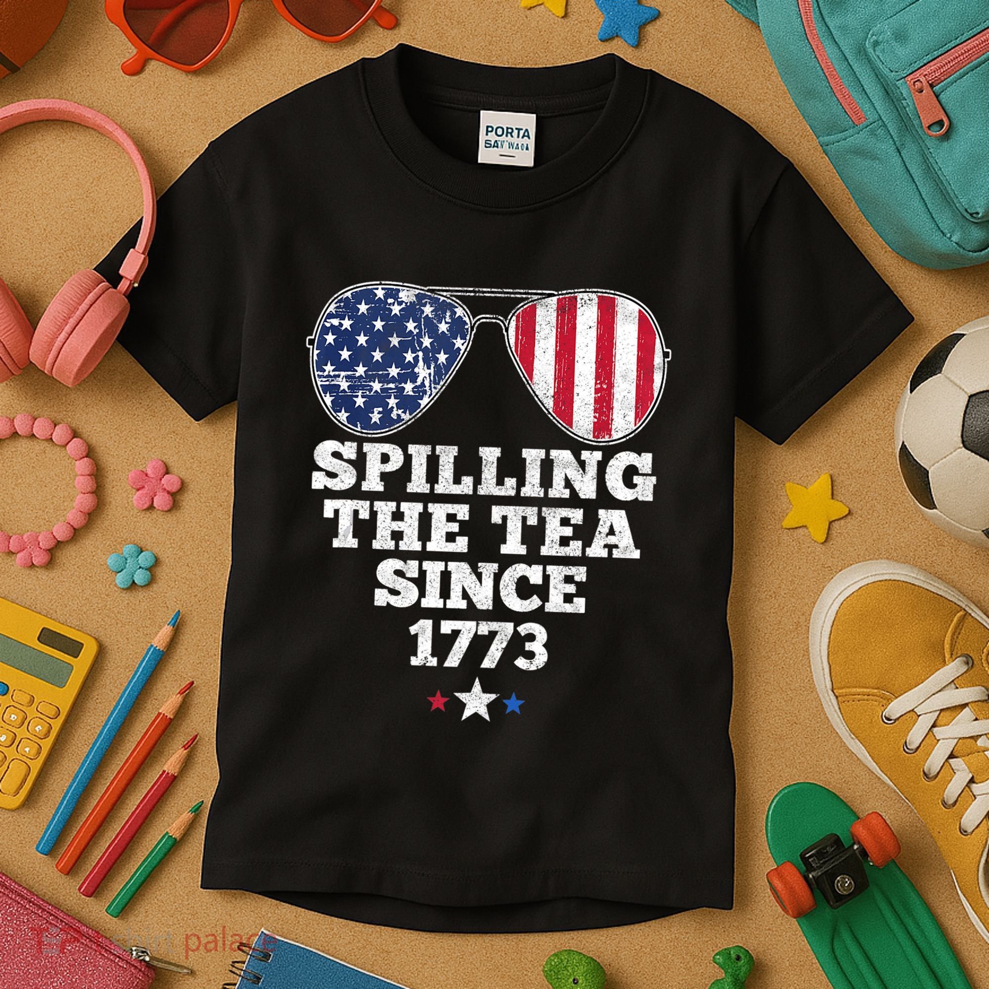 Spilling The Tea Since 1773 Funny 4th Of July American Flag Kids T-Shirt