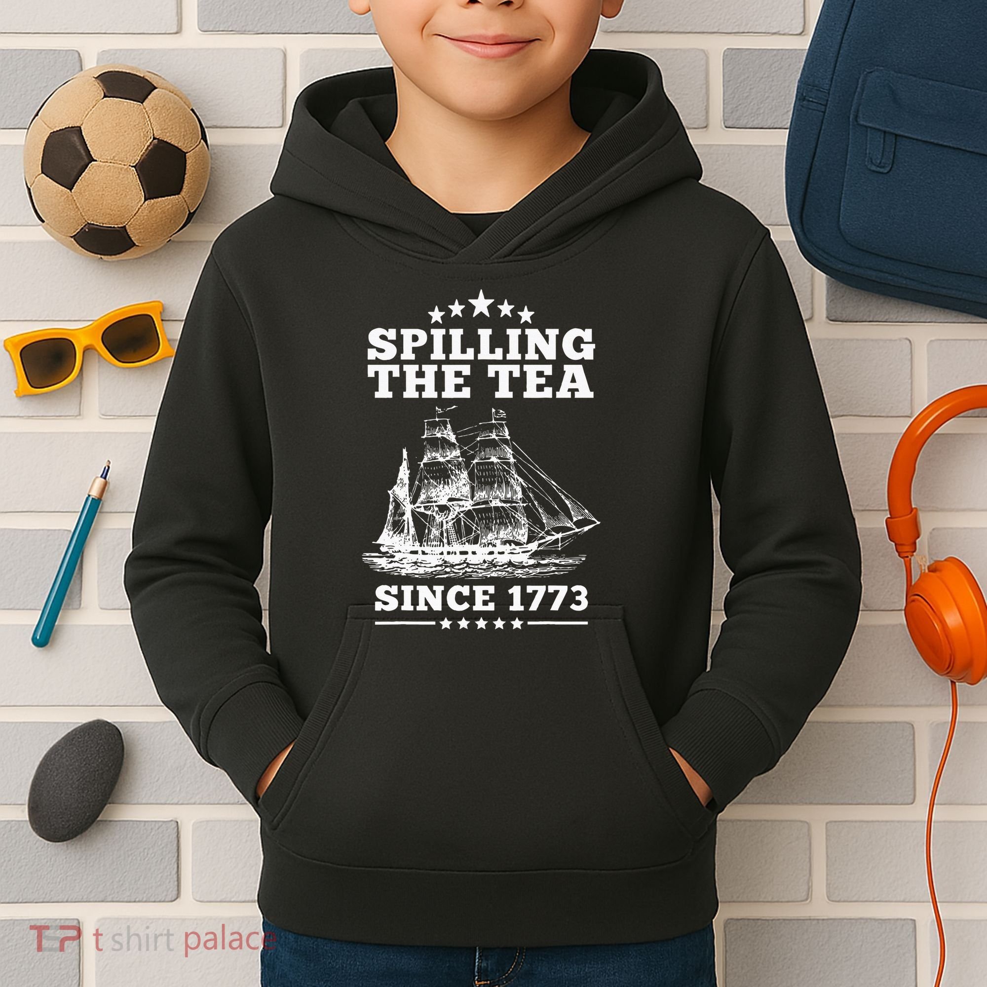 Spilling The Tea Since 1773 Retro Fun Patriotic Kids Hoodie