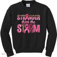 Stronger Than The Storm Pink Ribbon Breast Cancer Awareness Kids Sweatshirt thumb 0