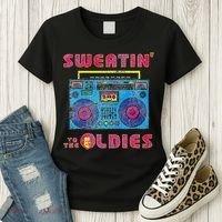 Sweatin To The Oldies Retro Boombox Women's T-Shirt thumb 3