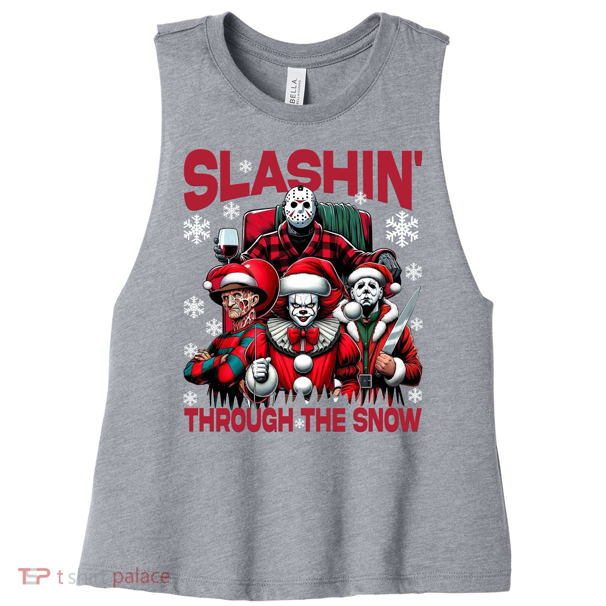 Slasin Through The Snow Series Xmas Horror Christmas Merry Creep Women's Racerback Cropped Tank