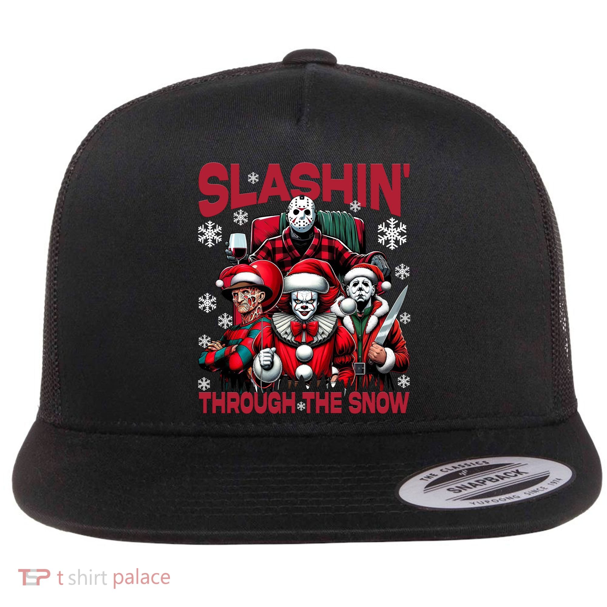 Slasin Through The Snow Series Xmas Horror Christmas Merry Creep Flat Bill Trucker Hat