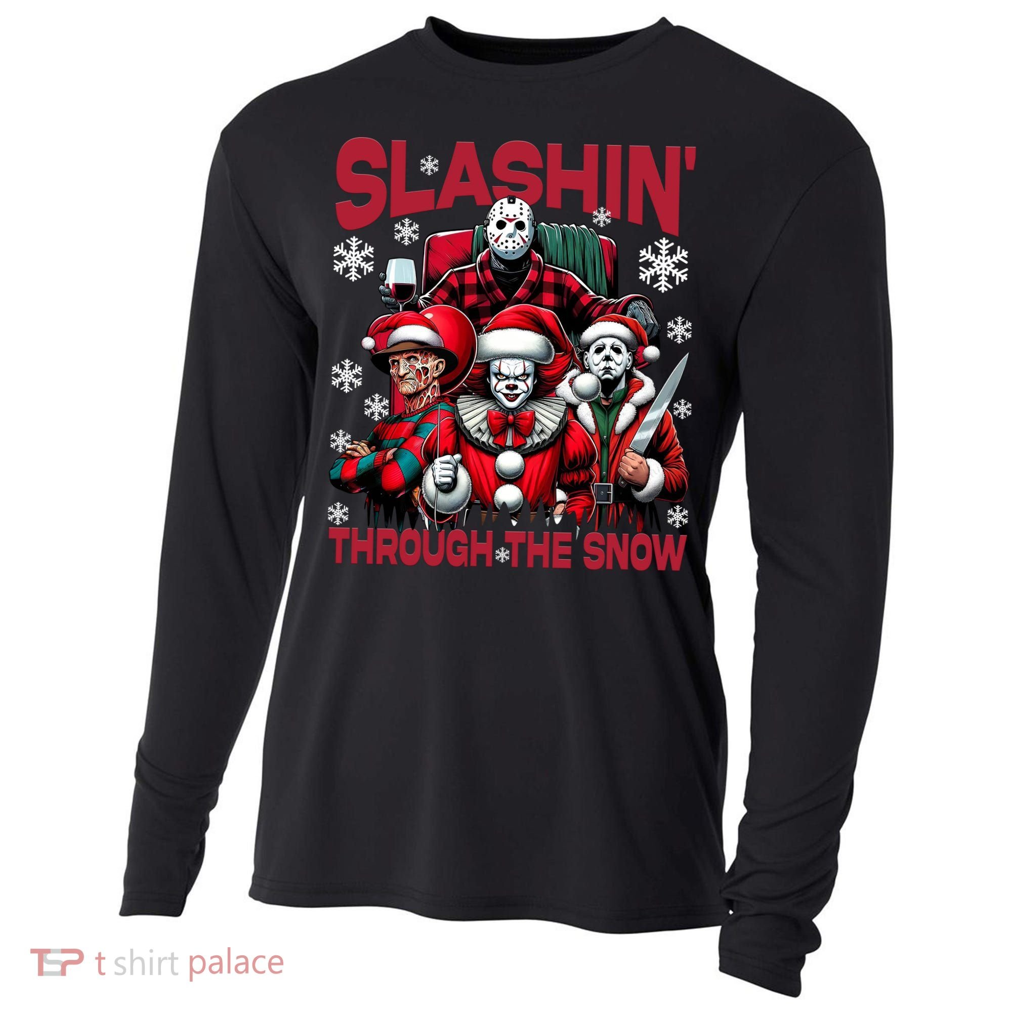 Slasin Through The Snow Series Xmas Horror Christmas Merry Creep Cooling Performance Long Sleeve Crew