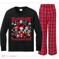 Slasin Through The Snow Series Xmas Horror Christmas Merry Creep Kids Long Sleeve Plaid Pajama Set thumb 0