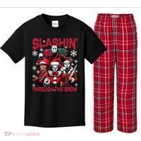 Slasin Through The Snow Series Xmas Horror Christmas Merry Creep Kids Plaid Pajama Set thumb 0