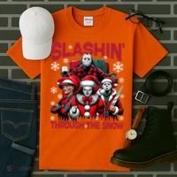 Slasin Through The Snow Series Xmas Horror Christmas Merry Creep Tall T-Shirt thumb 3