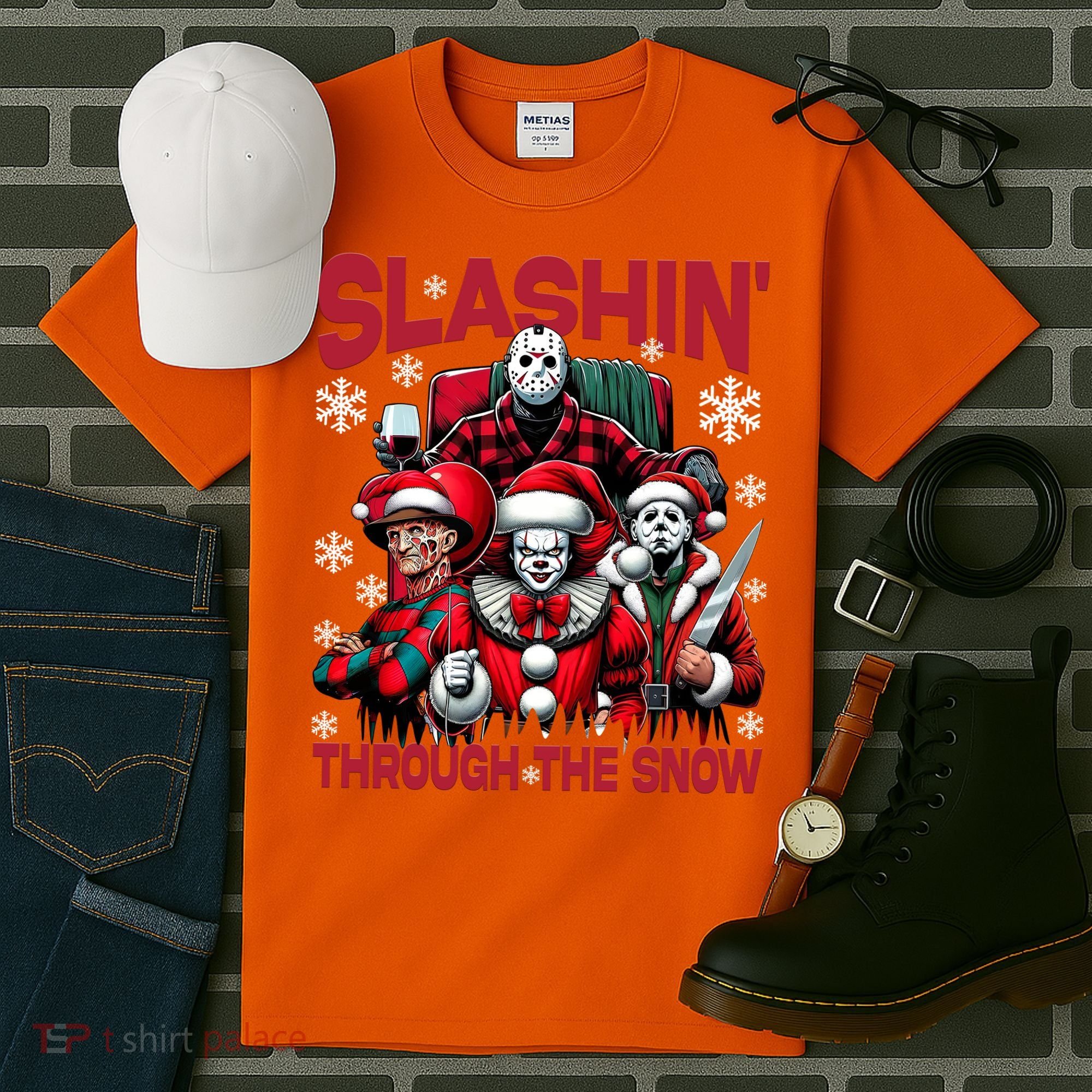 Slasin Through The Snow Series Xmas Horror Christmas Merry Creep Tall T-Shirt