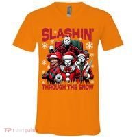 Slasin Through The Snow Series Xmas Horror Christmas Merry Creep V-Neck T-Shirt thumb 0