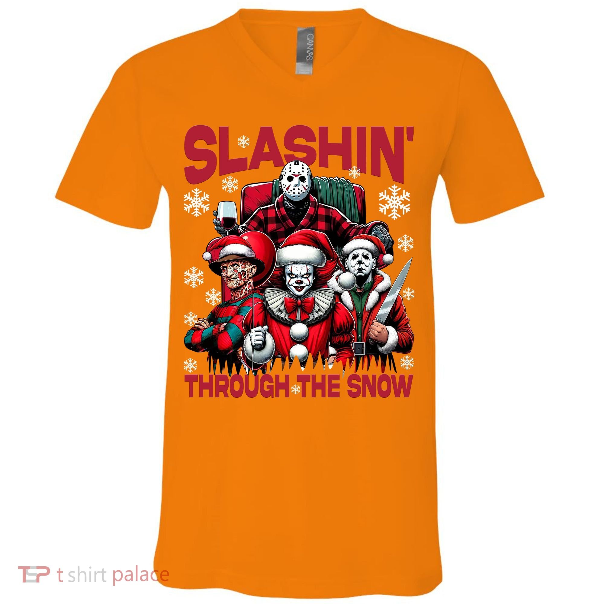Slasin Through The Snow Series Xmas Horror Christmas Merry Creep V-Neck T-Shirt