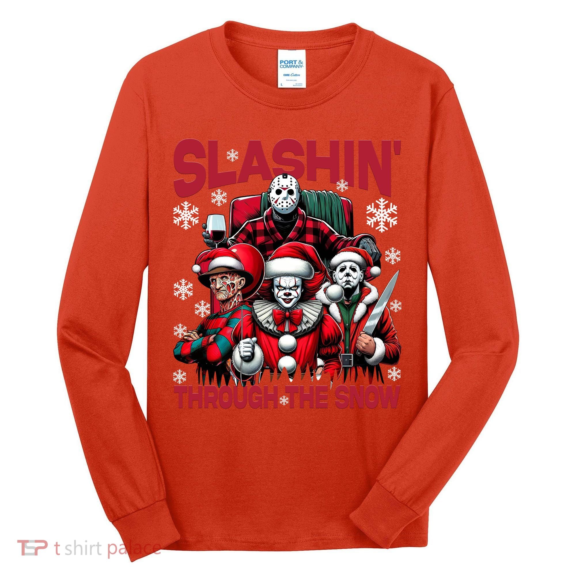 Slasin Through The Snow Series Xmas Horror Christmas Merry Creep Tall Long Sleeve Shirt