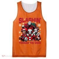 Slasin Through The Snow Series Xmas Horror Christmas Merry Creep Mesh Reversible Basketball Jersey Tank thumb 0
