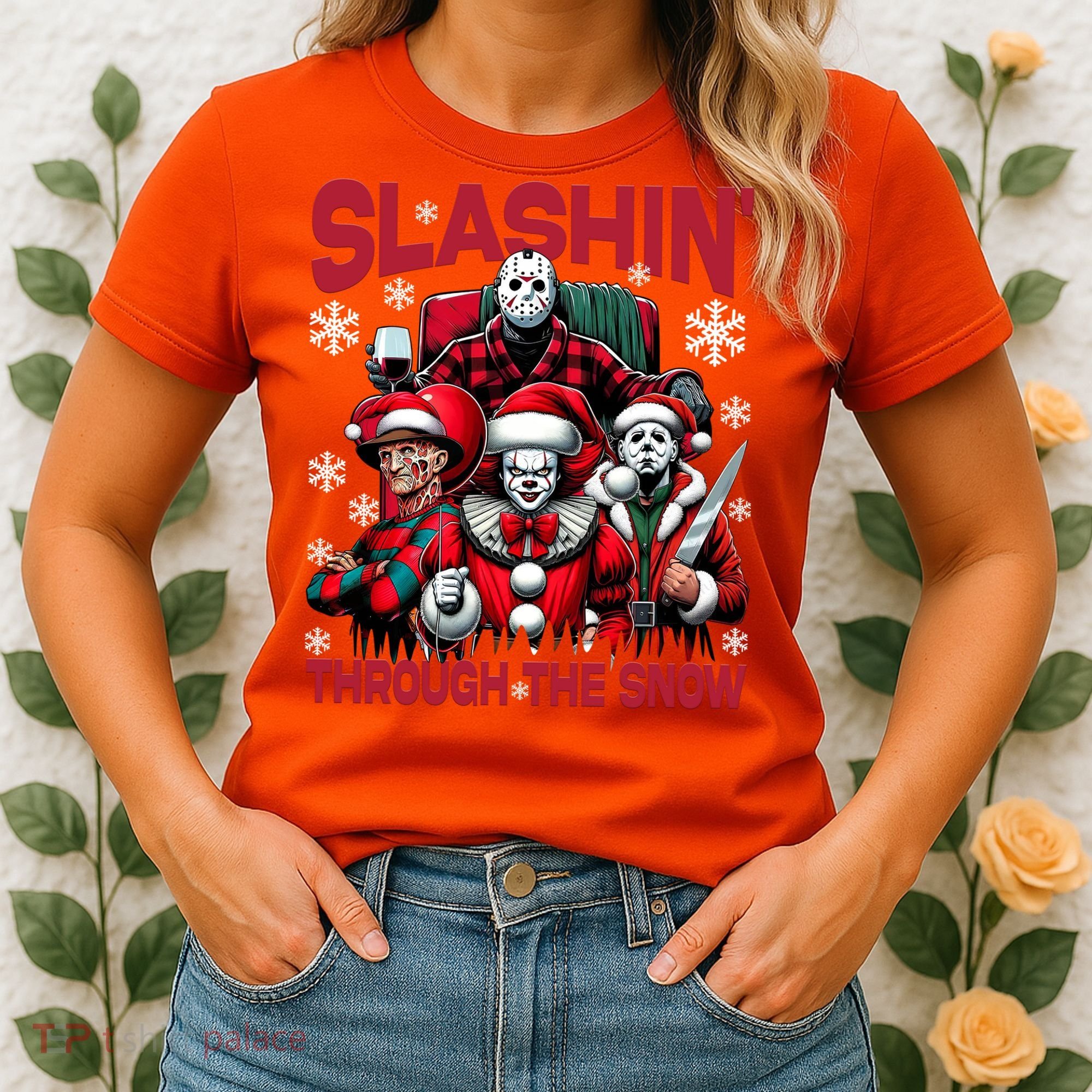 Slasin Through The Snow Series Xmas Horror Christmas Merry Creep Women's T-Shirt