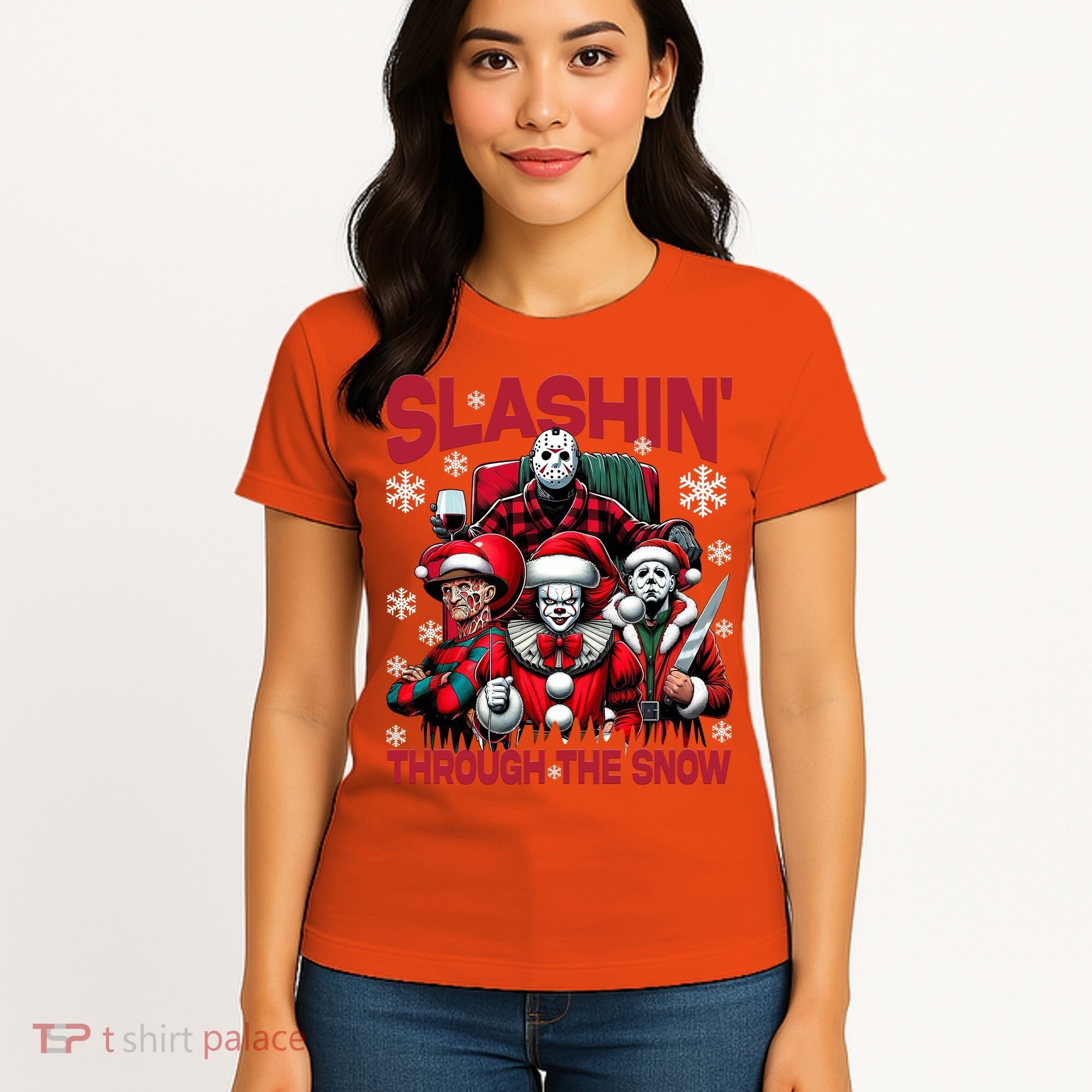 Slasin Through The Snow Series Xmas Horror Christmas Merry Creep Women's T-Shirt