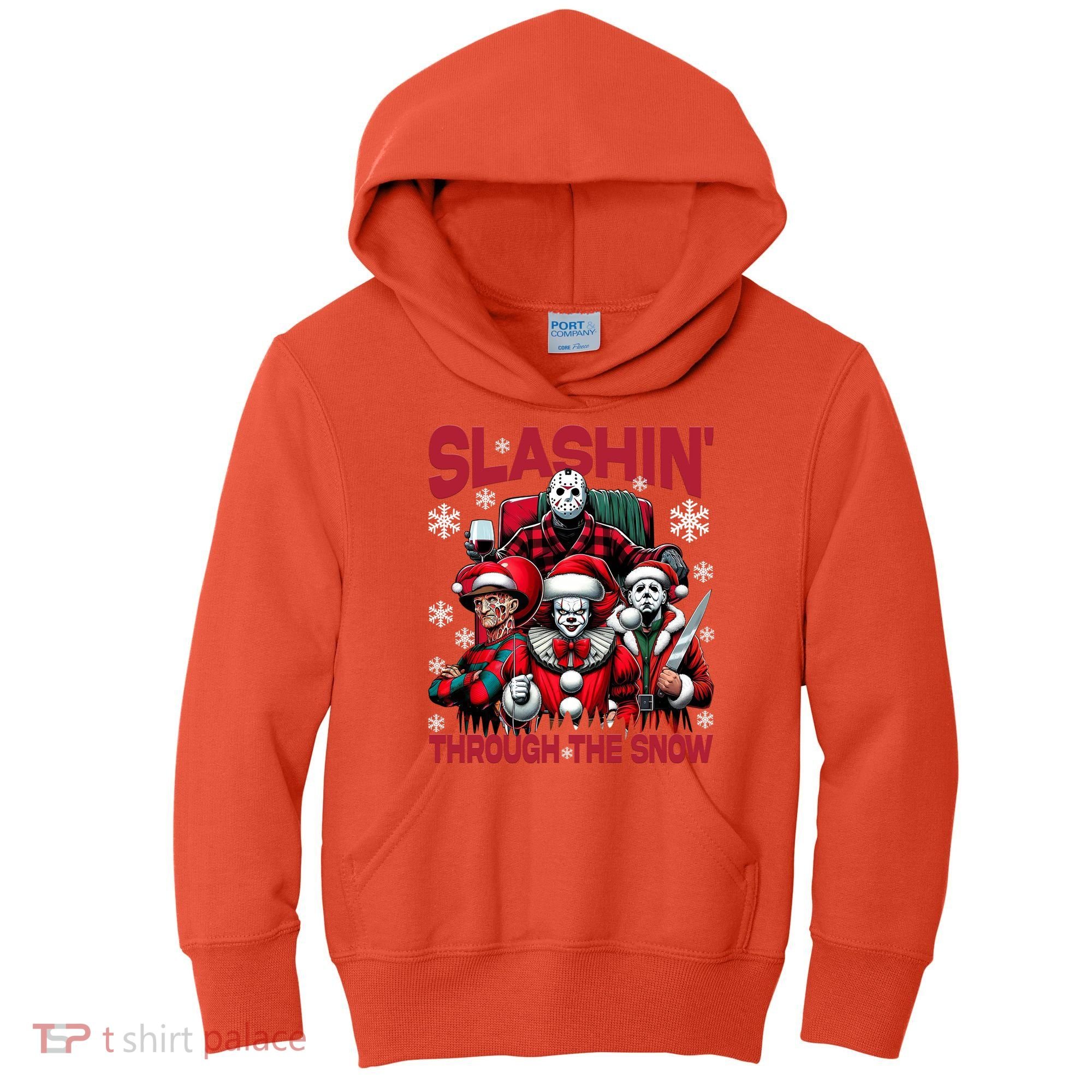 Slasin Through The Snow Series Xmas Horror Christmas Merry Creep Kids Hoodie
