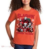 Slasin Through The Snow Series Xmas Horror Christmas Merry Creep Kids T-Shirt thumb 2
