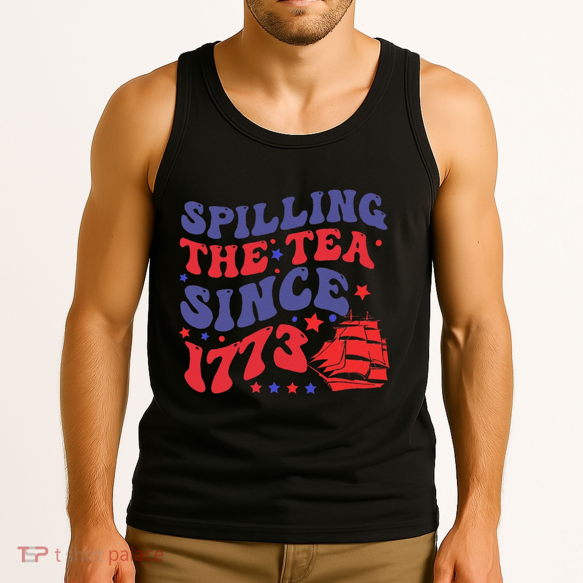 Spilling The Tea Since 1773 Retro Groovy History Teacher Fun Tank Top