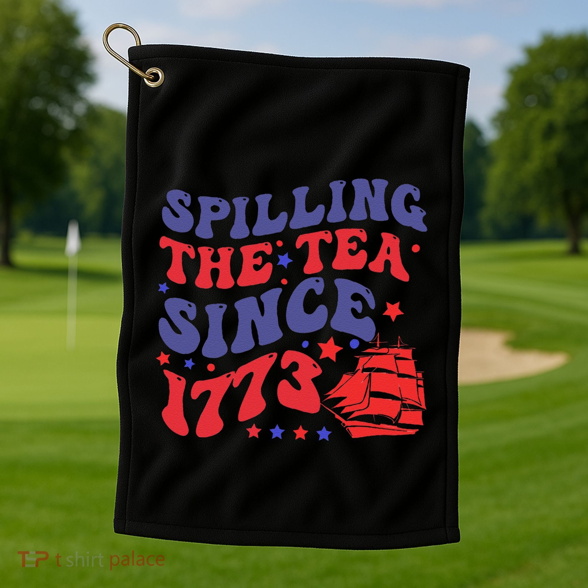 Spilling The Tea Since 1773 Retro Groovy History Teacher Fun Golf Towel