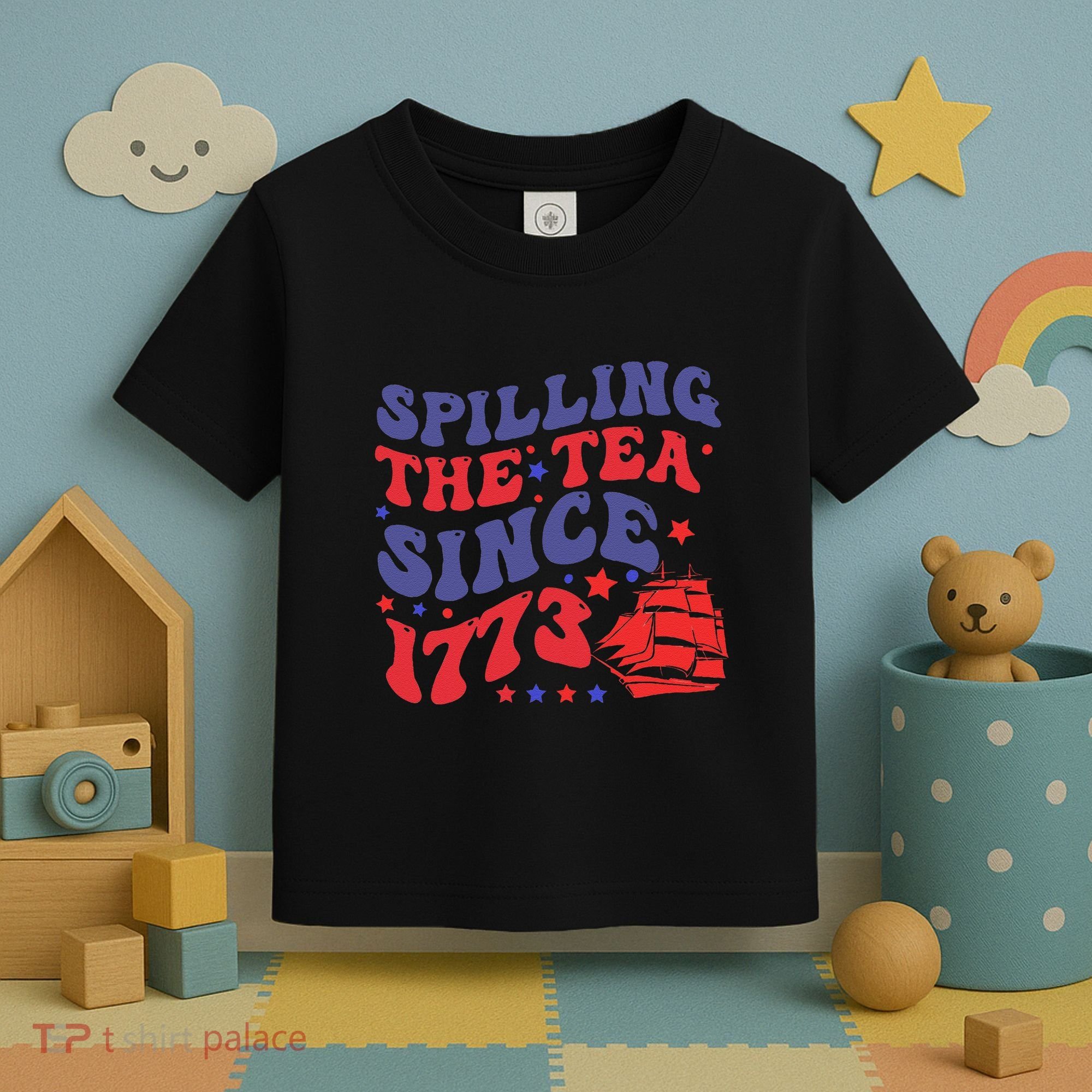 Spilling The Tea Since 1773 Retro Groovy History Teacher Fun Toddler T-Shirt