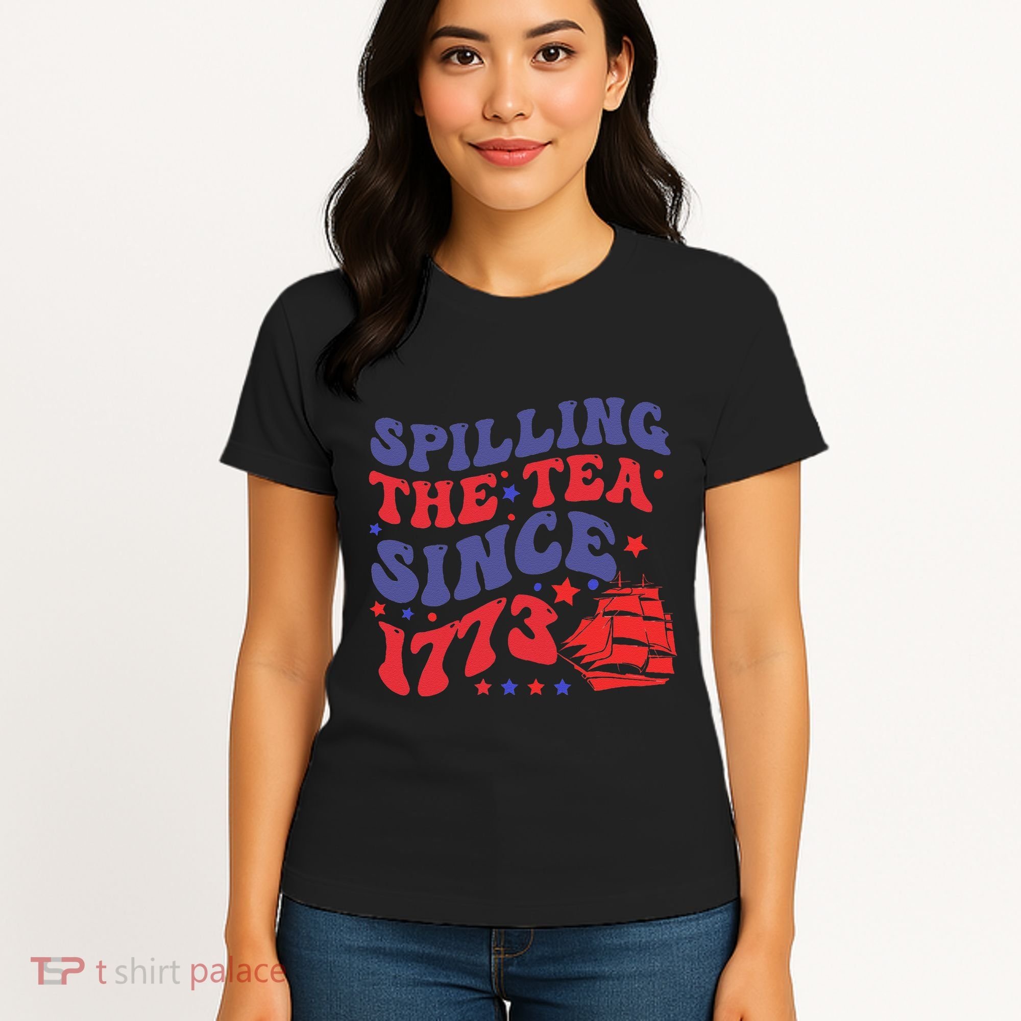 Spilling The Tea Since 1773 Retro Groovy History Teacher Fun Women's T-Shirt