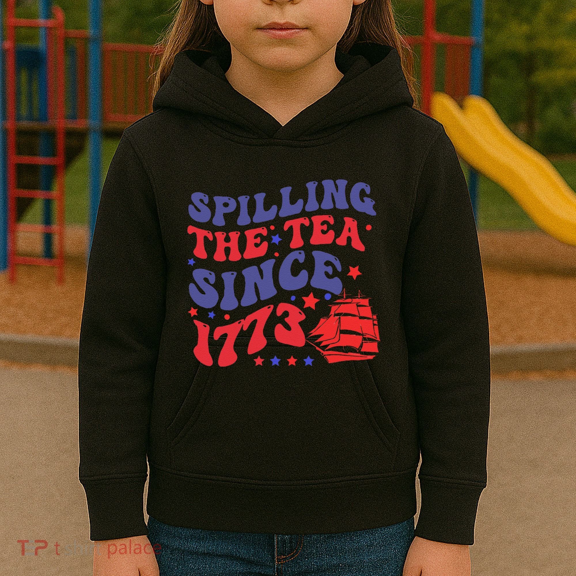 Spilling The Tea Since 1773 Retro Groovy History Teacher Fun Kids Hoodie