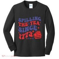 Spilling The Tea Since 1773 Retro Groovy History Teacher Fun Kids Long Sleeve Shirt thumb 0