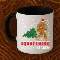 Squatching Through The Snow Christmas Bigfoot Sasquatch Cute Gift Coffee Mug thumb 2