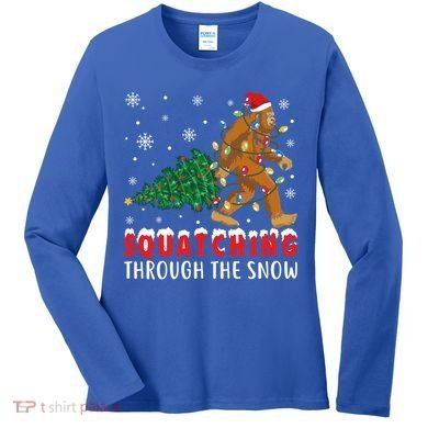 Squatching Through The Snow Christmas Bigfoot Sasquatch Cute Gift Women's Long Sleeve Shirt