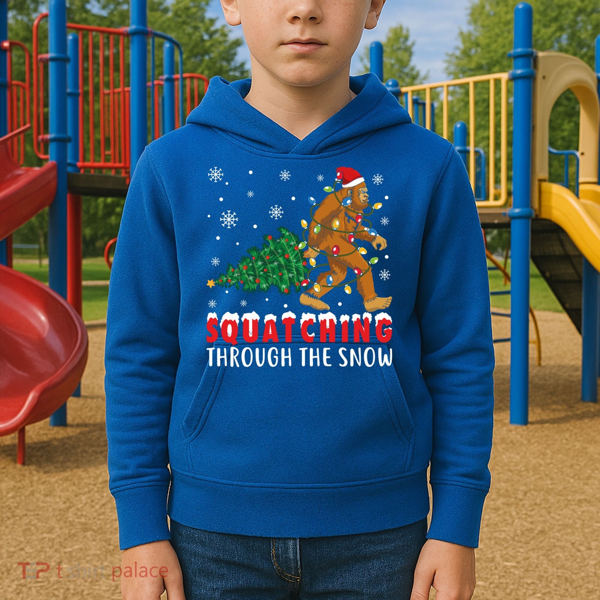 Squatching Through The Snow Christmas Bigfoot Sasquatch Cute Gift Kids Hoodie