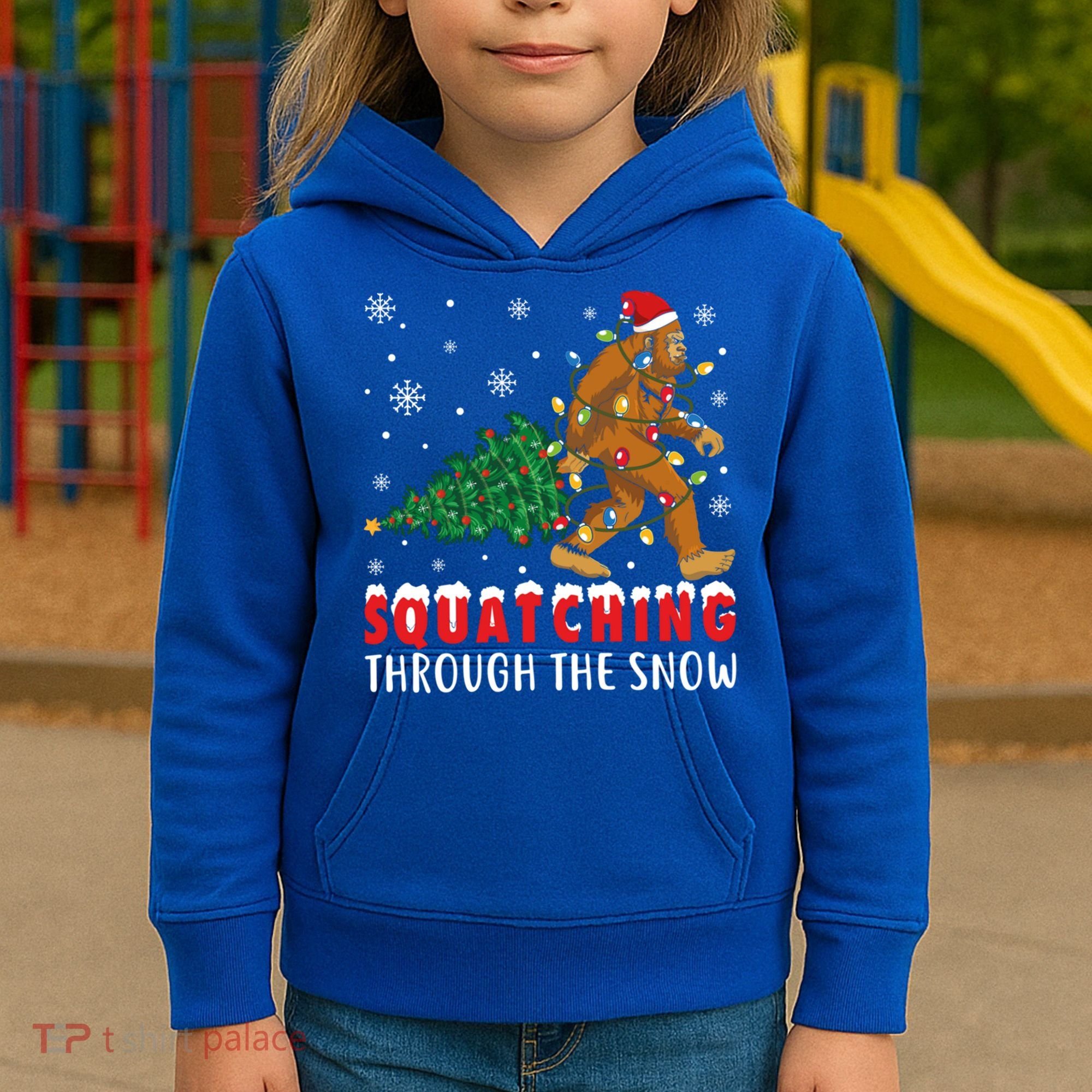 Squatching Through The Snow Christmas Bigfoot Sasquatch Cute Gift Kids Hoodie